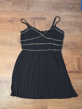 The Kooples Black Mini Dress with Gold Chain Trim